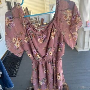 Floral Mauve Dress with Ruffle Sleeves